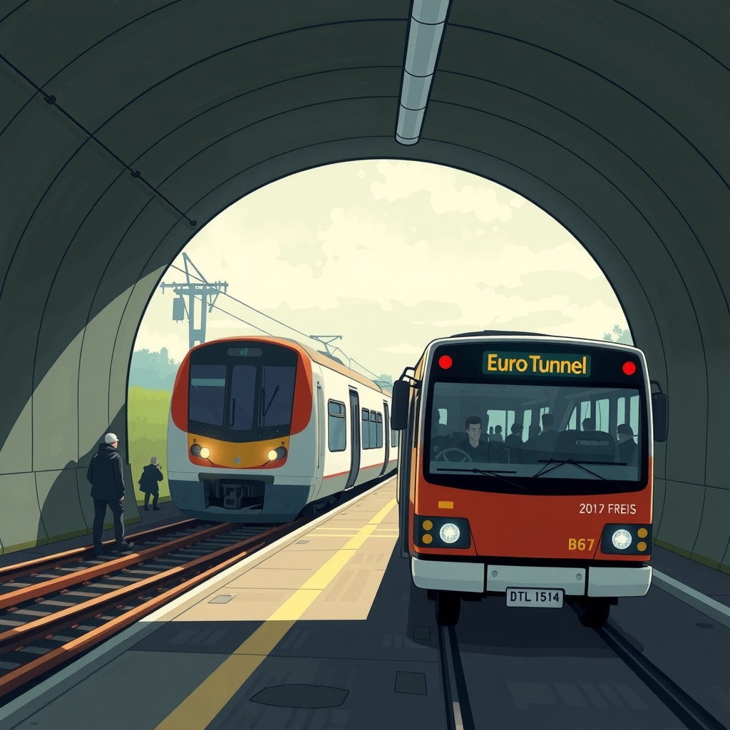 Supporting illustration for Bus Hits Train at Channel Tunnel, 19 Injured