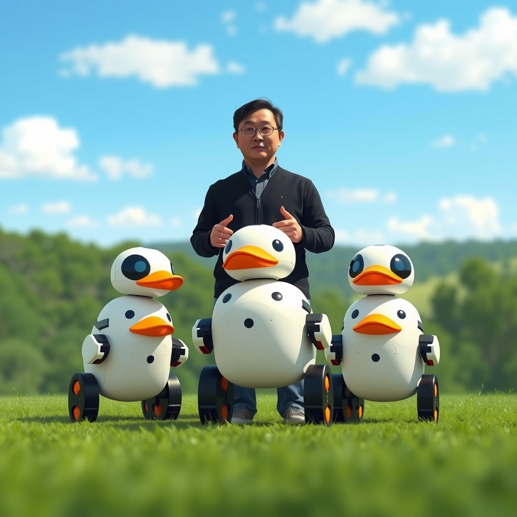 Editorial illustration for Nvidia CEO Demonstrates Microduck Robots as 20,000 Units Sell